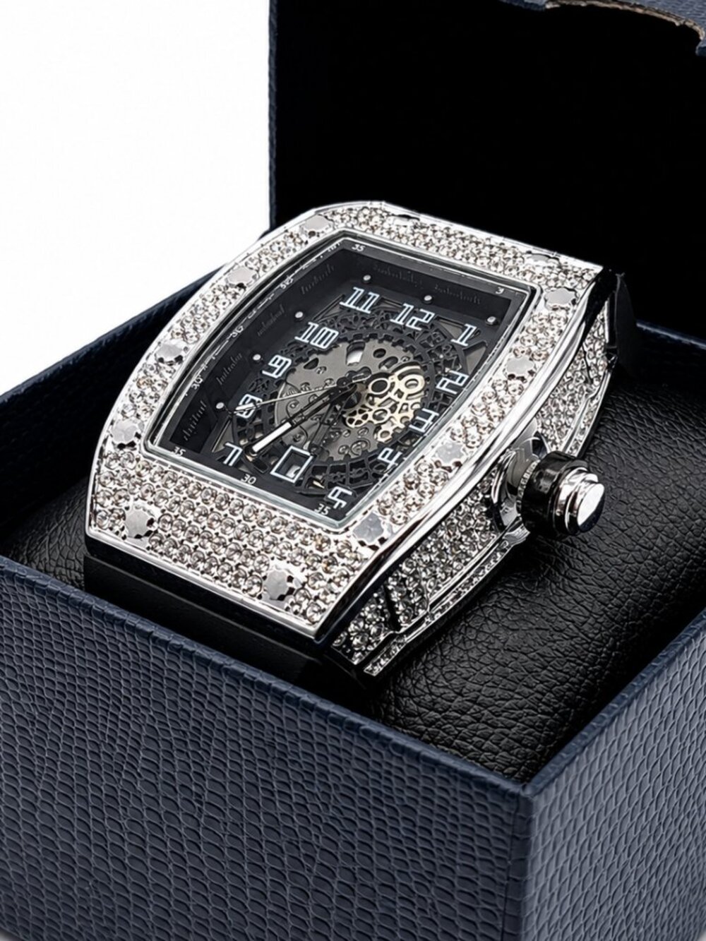 Bust Down Iced Out Hip Hop Watch Black Silicone Strap VVS Diamond Shine Bling
